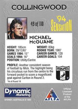1994 AFL Sensation #49 Michael McGuane Back